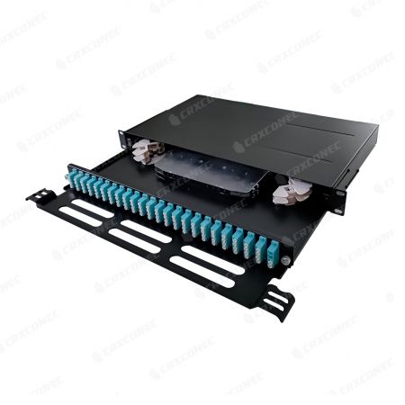 Pannello cassetto in fibra a 24 porte Versatile1U serie MF con barra di supporto